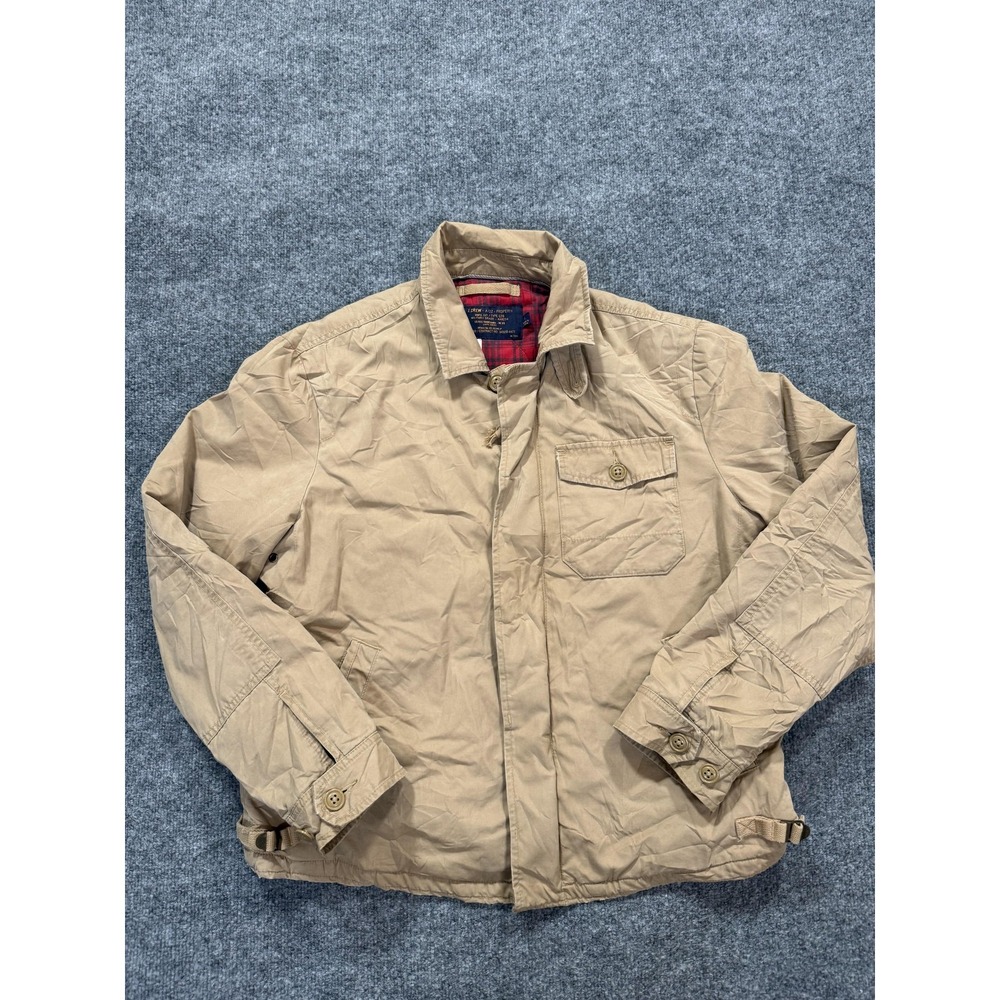 J Crew A/22 Jacket Mens Large Beige Military Cotton Plaid Lined Field Coat